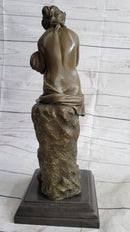 Semi Nude Female Greek Goddess Woman Holding Pickaxe Bronze Metal Statue Sculpture on Marble Base 16" x 5"