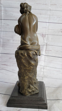 Semi Nude Female Greek Goddess Woman Holding Pickaxe Bronze Metal Statue Sculpture on Marble Base 16" x 5"