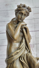 Semi Nude Female Greek Goddess Woman Holding Pickaxe Bronze Metal Statue Sculpture on Marble Base 16" x 5"