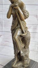 Semi Nude Female Greek Goddess Woman Holding Pickaxe Bronze Metal Statue Sculpture on Marble Base 16" x 5"