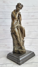 Semi Nude Female Greek Goddess Woman Holding Pickaxe Bronze Metal Statue Sculpture on Marble Base 16" x 5"