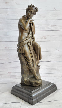Semi Nude Female Greek Goddess Woman Holding Pickaxe Bronze Metal Statue Sculpture on Marble Base 16" x 5"