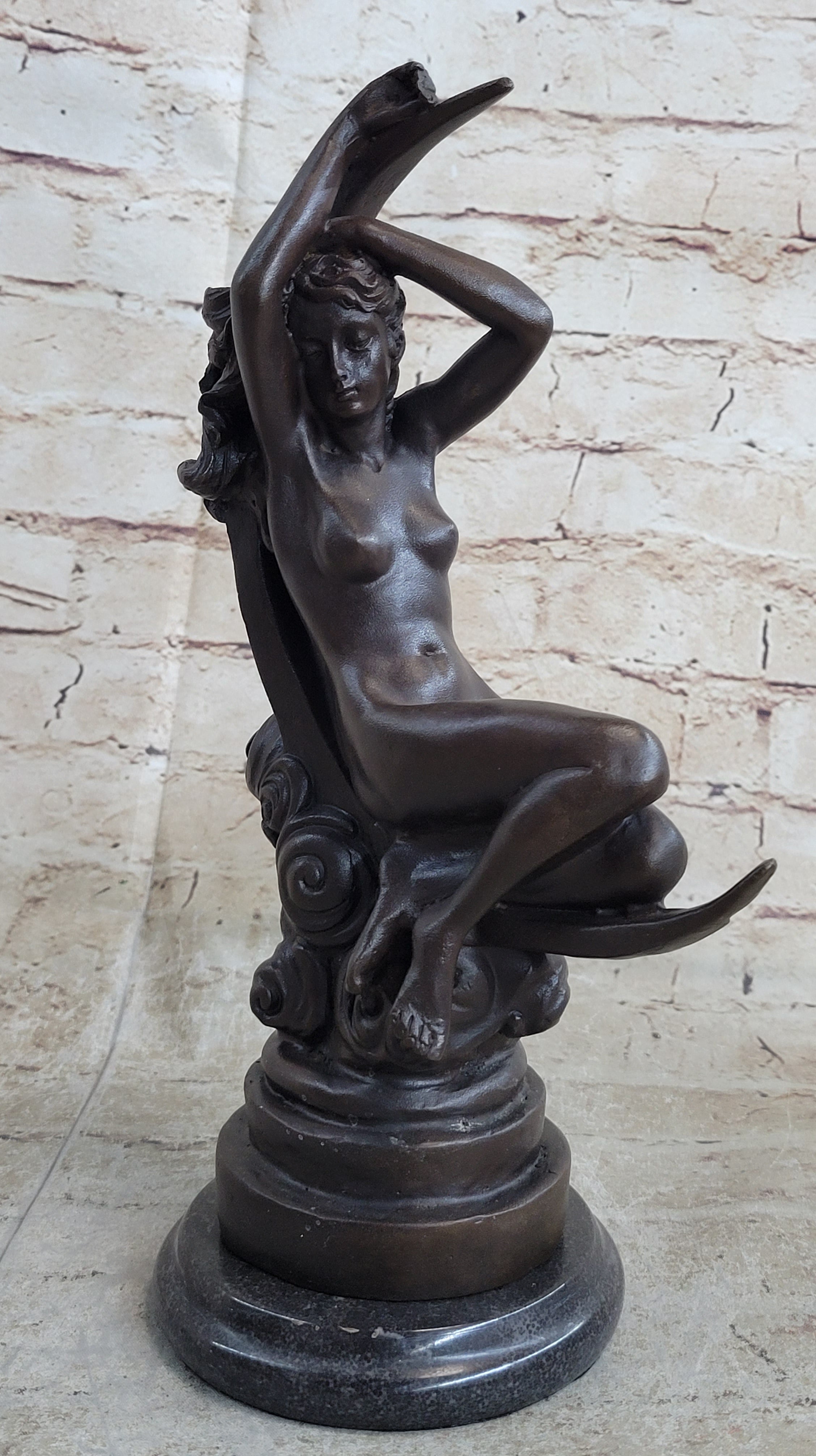 Sensual Bronze Marble Sculpture Nude Female Earth Moon Figure