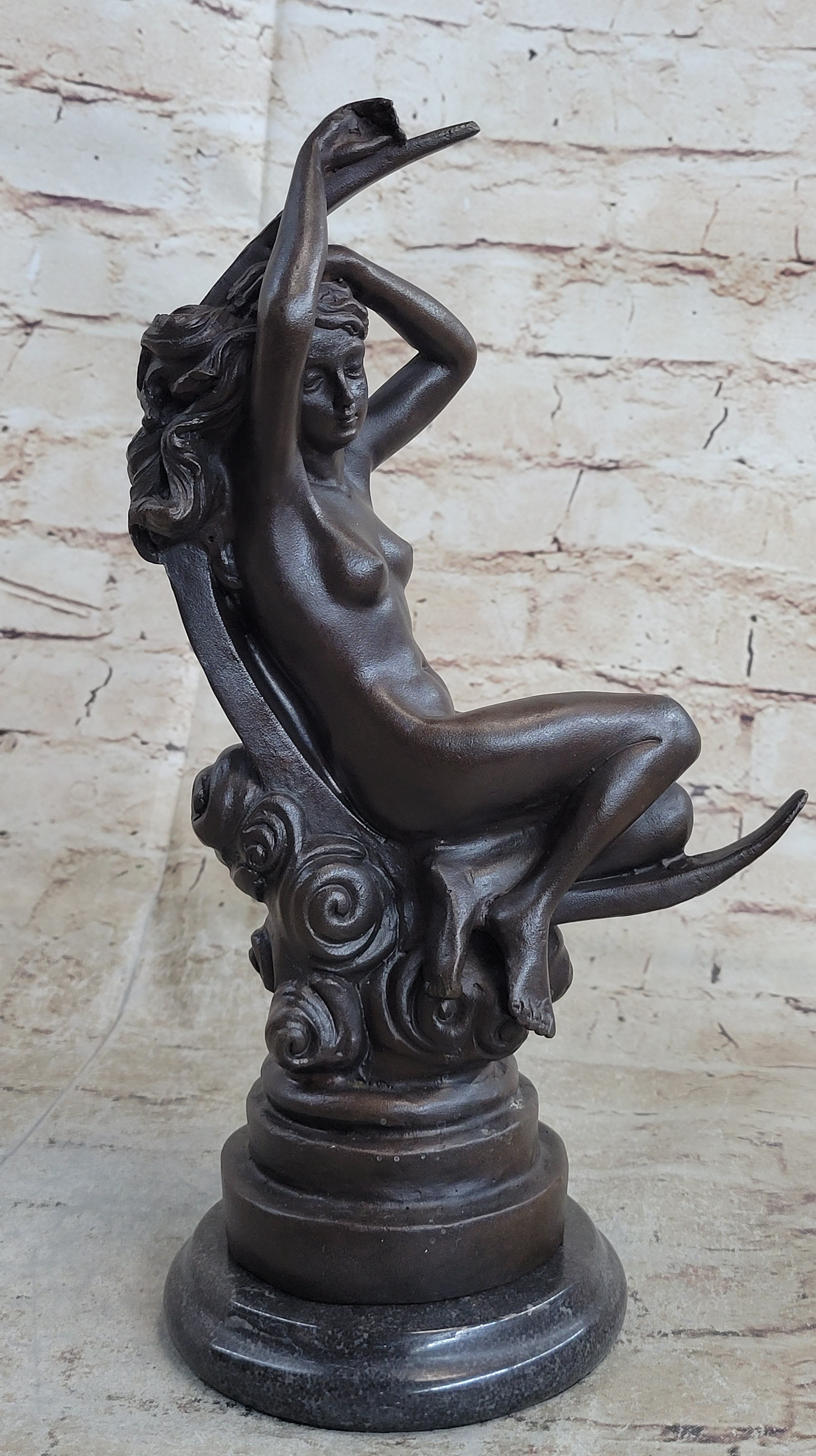 Sensual Bronze Marble Sculpture Nude Female Earth Moon Figure
