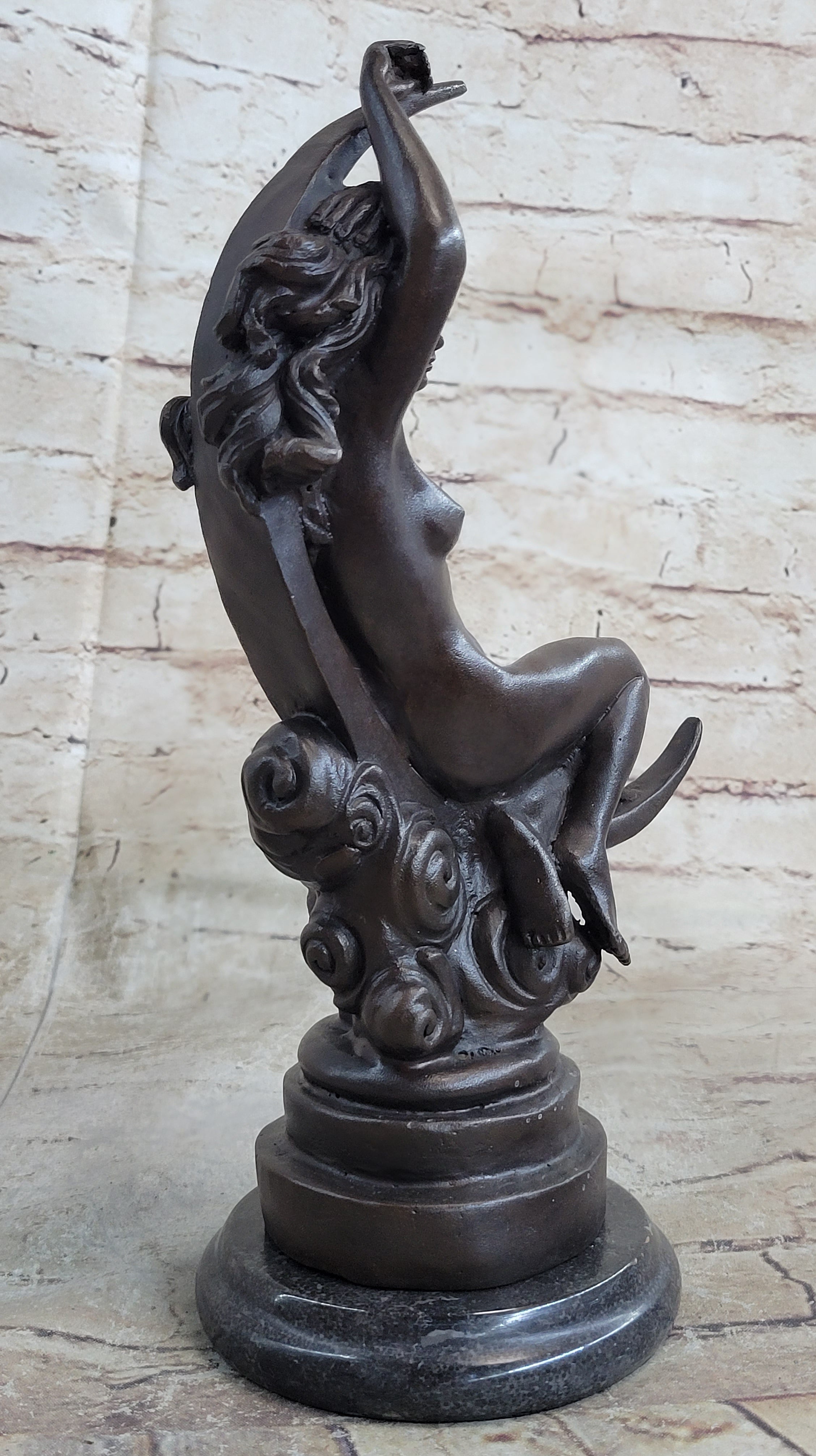 Sensual Bronze Marble Sculpture Nude Female Earth Moon Figure