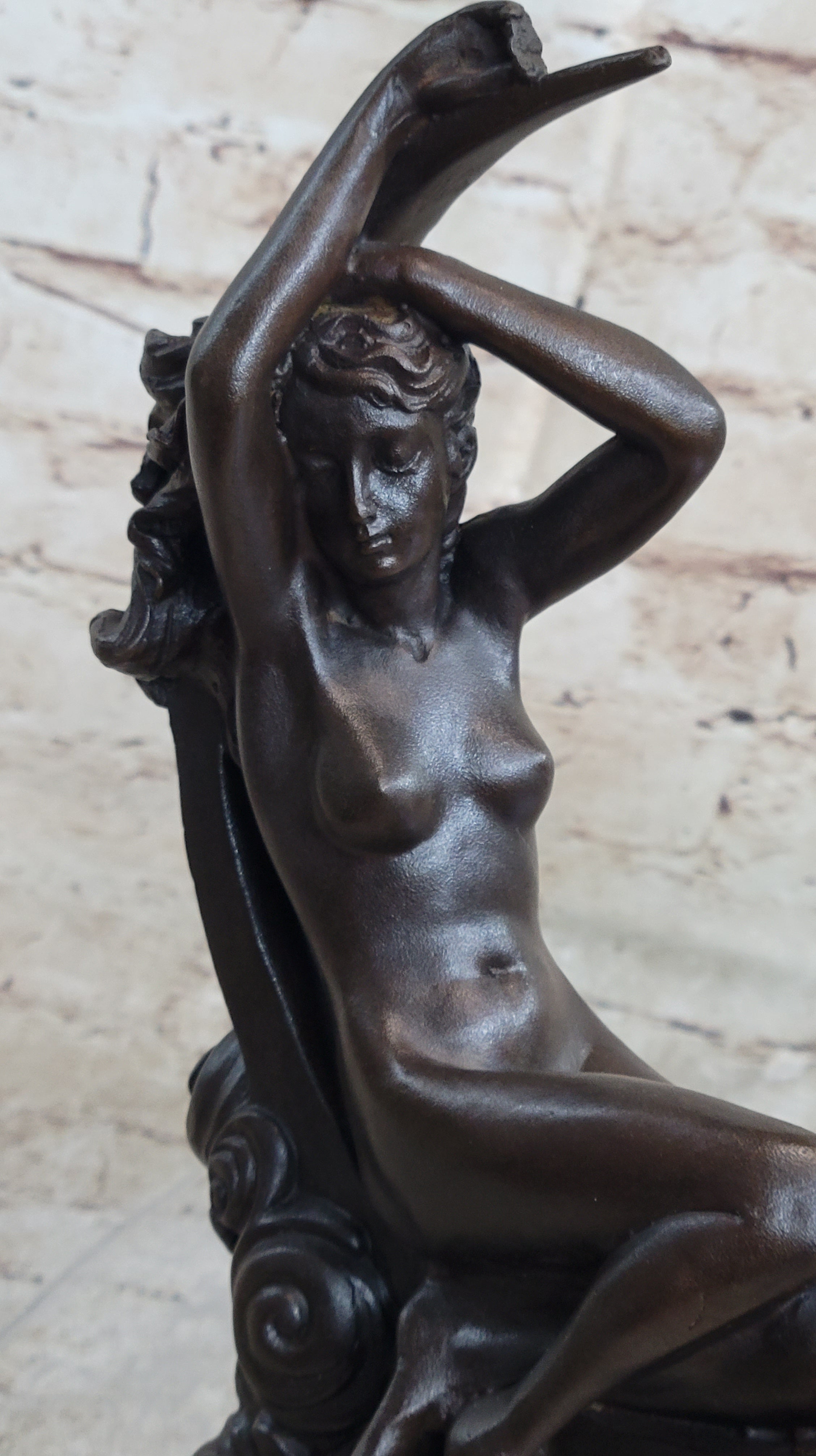 Sensual Bronze Marble Sculpture Nude Female Earth Moon Figure