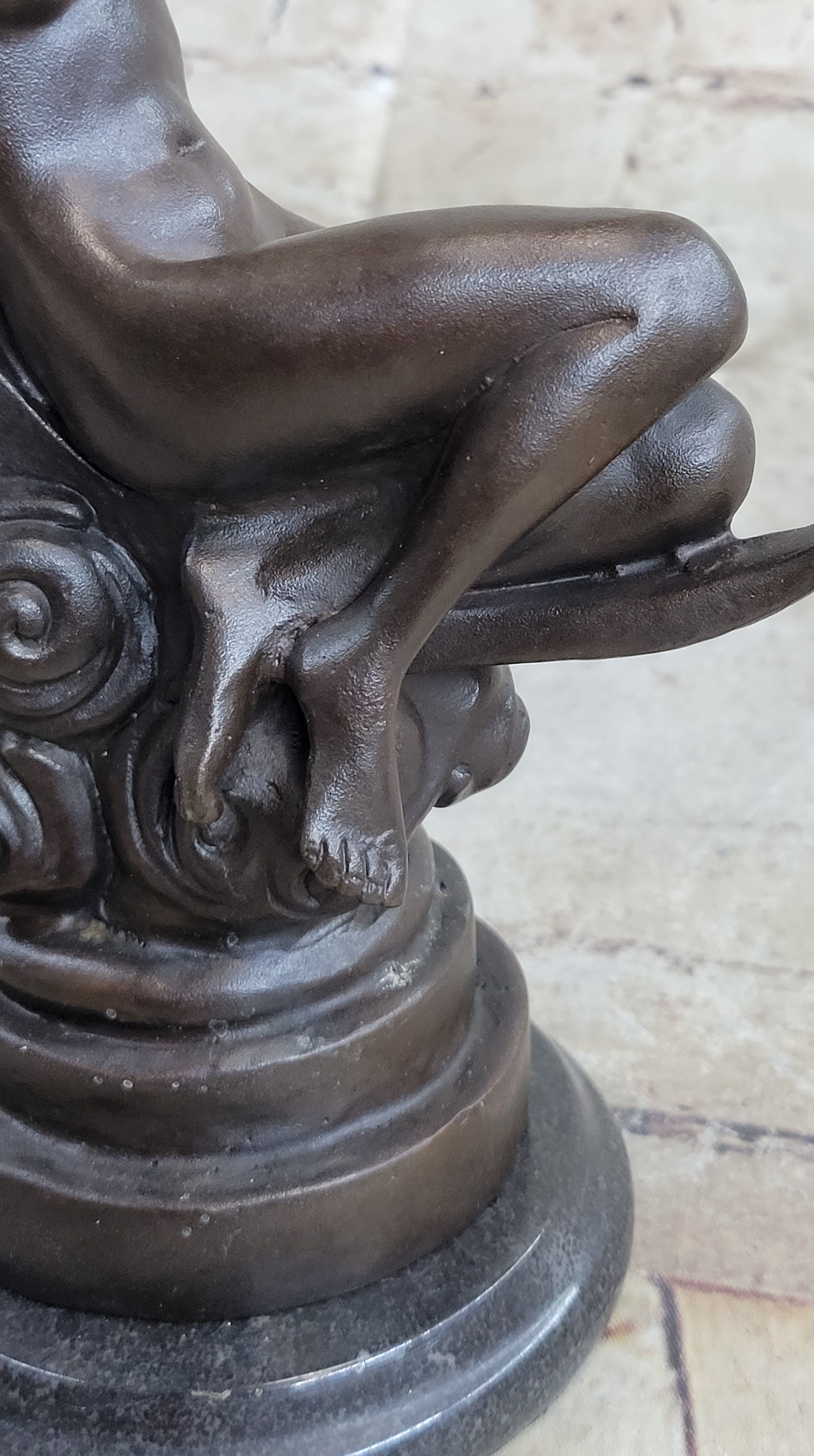 Sensual Bronze Marble Sculpture Nude Female Earth Moon Figure