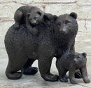 Signed Happy Grizzly Bear Family Bronze Sculpture Art Deco