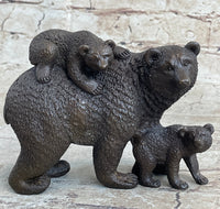 Signed Happy Grizzly Bear Family Bronze Sculpture Art Deco