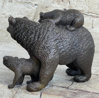 Signed Happy Grizzly Bear Family Bronze Sculpture Art Deco