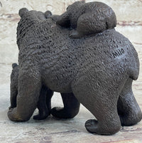 Signed Happy Grizzly Bear Family Bronze Sculpture Art Deco