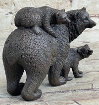 Signed Happy Grizzly Bear Family Bronze Sculpture Art Deco