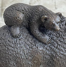 Signed Happy Grizzly Bear Family Bronze Sculpture Art Deco
