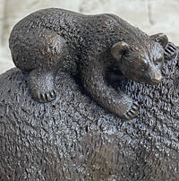 Signed Happy Grizzly Bear Family Bronze Sculpture Art Deco