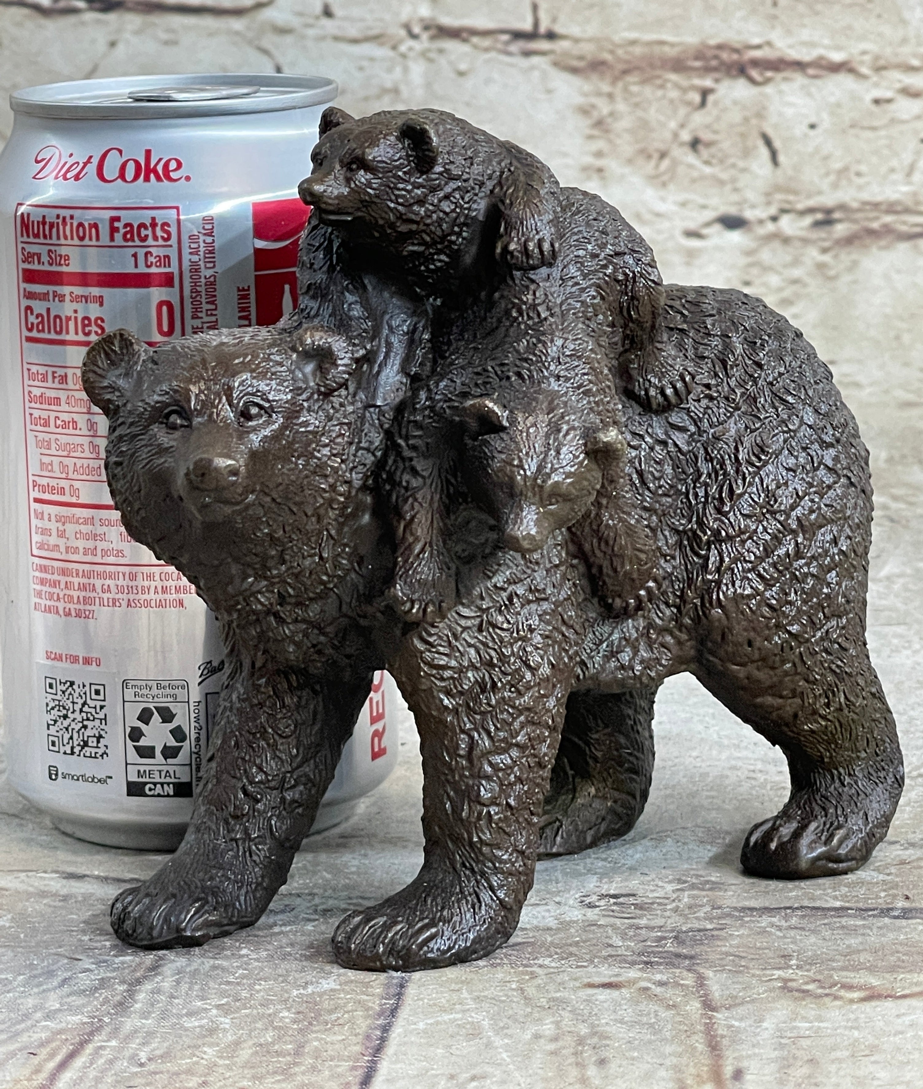 Young Cubs on Mother Bear 100% Solid Bronze Sculpture