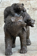 Young Cubs on Mother Bear 100% Solid Bronze Sculpture