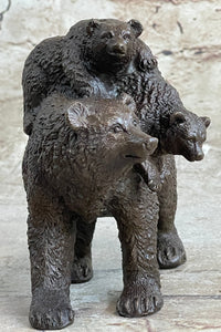 Young Cubs on Mother Bear 100% Solid Bronze Sculpture