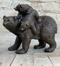 Young Cubs on Mother Bear 100% Solid Bronze Sculpture