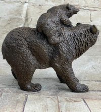 Young Cubs on Mother Bear 100% Solid Bronze Sculpture
