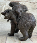 Young Cubs on Mother Bear 100% Solid Bronze Sculpture