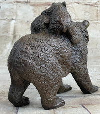Young Cubs on Mother Bear 100% Solid Bronze Sculpture