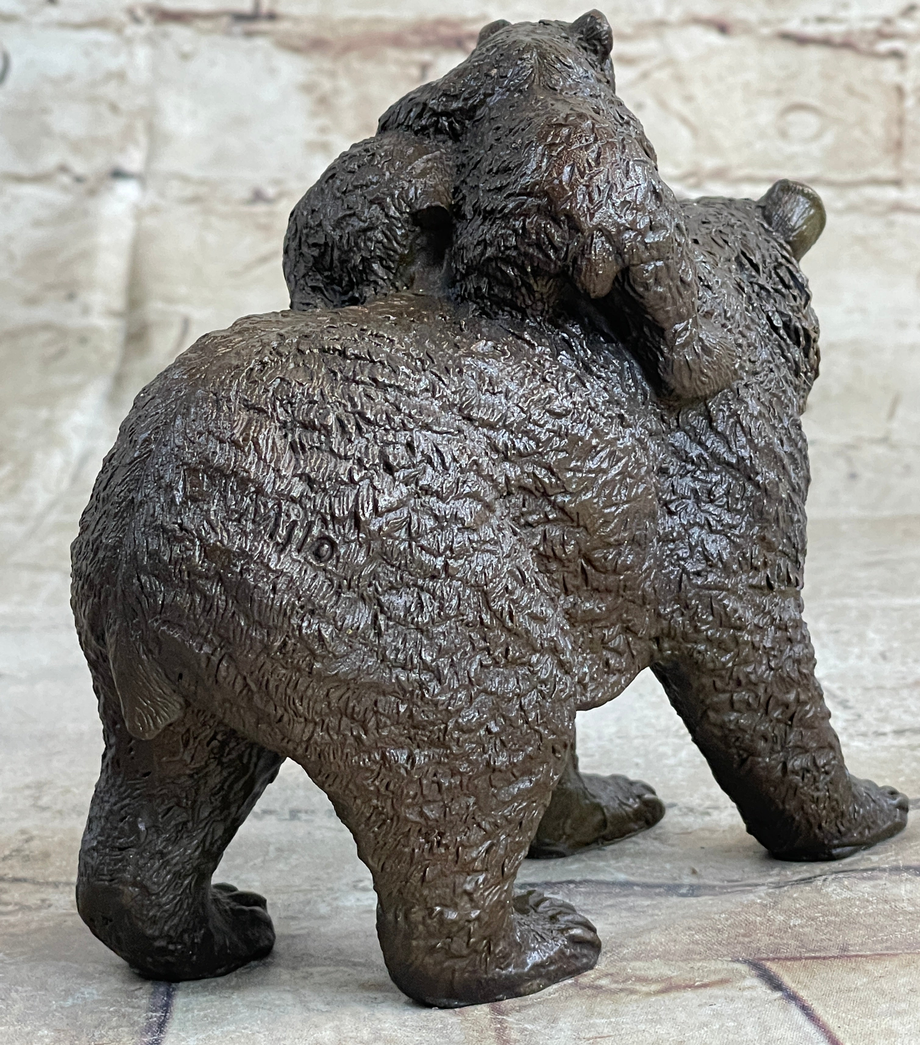 Young Cubs on Mother Bear 100% Solid Bronze Sculpture