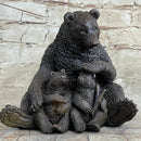 Mama Bear with Cubs Bronze Metal Sculpture Signed Art