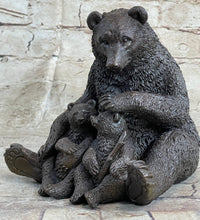 Mama Bear with Cubs Bronze Metal Sculpture Signed Art