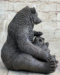 Mama Bear with Cubs Bronze Metal Sculpture Signed Art