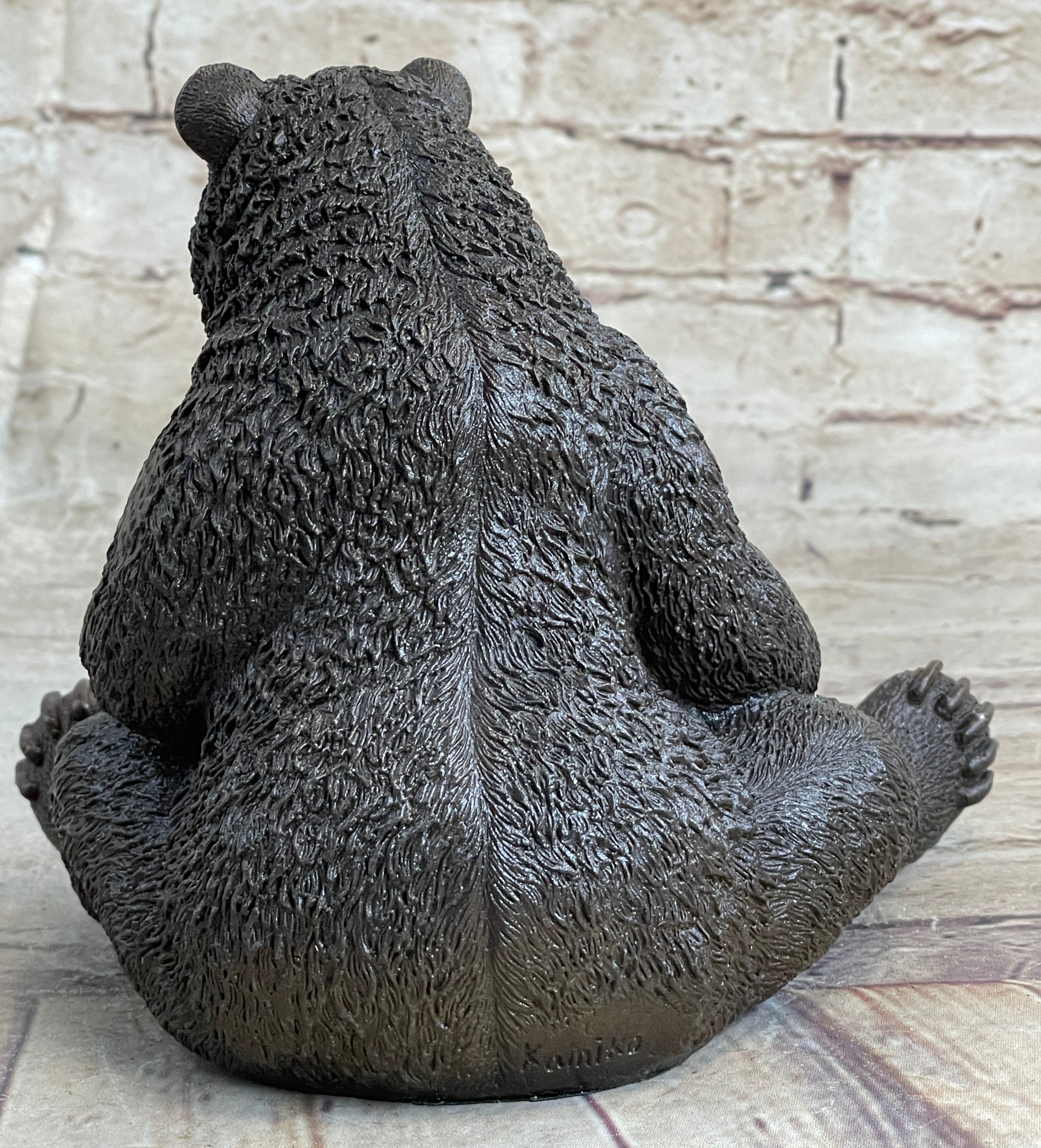 Mama Bear with Cubs Bronze Metal Sculpture Signed Art