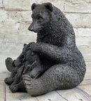 Mama Bear with Cubs Bronze Metal Sculpture Signed Art