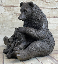 Mama Bear with Cubs Bronze Metal Sculpture Signed Art