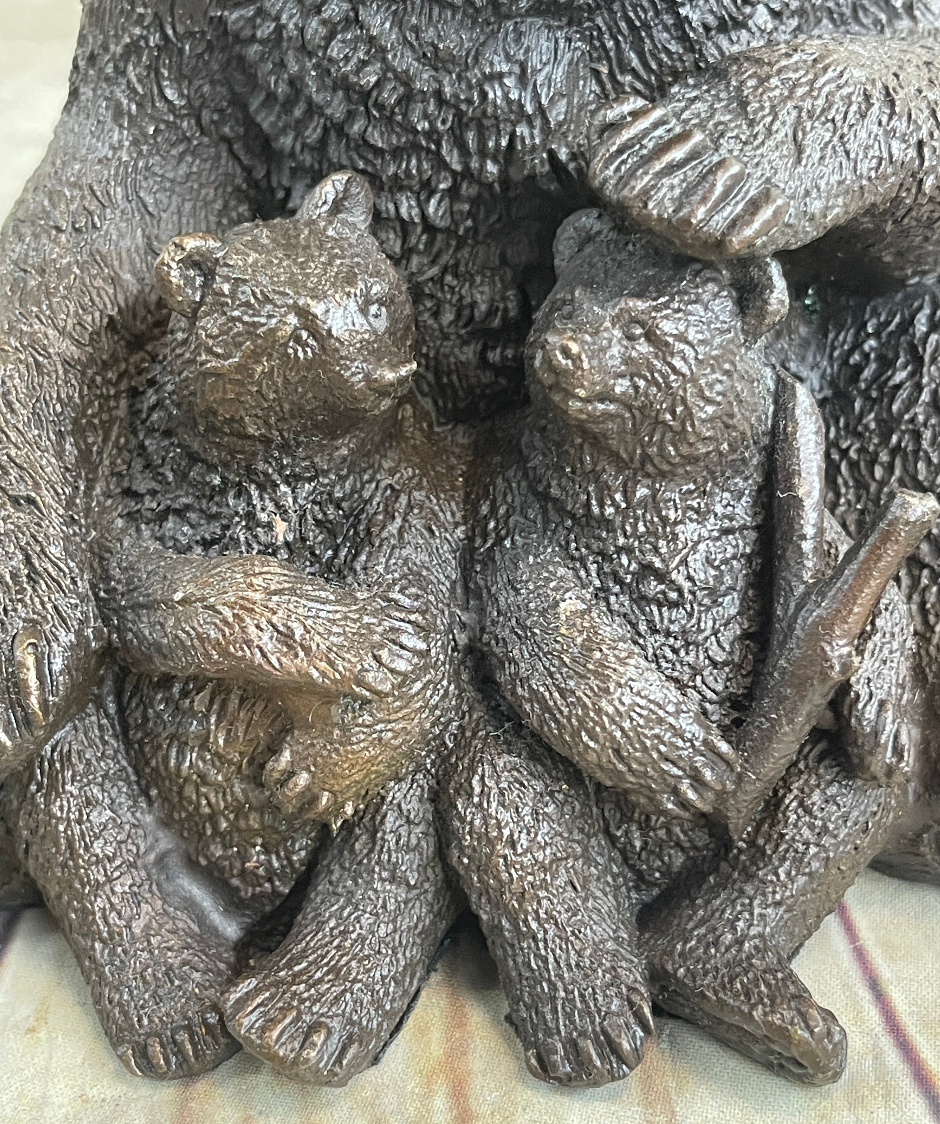 Mama Bear with Cubs Bronze Metal Sculpture Signed Art