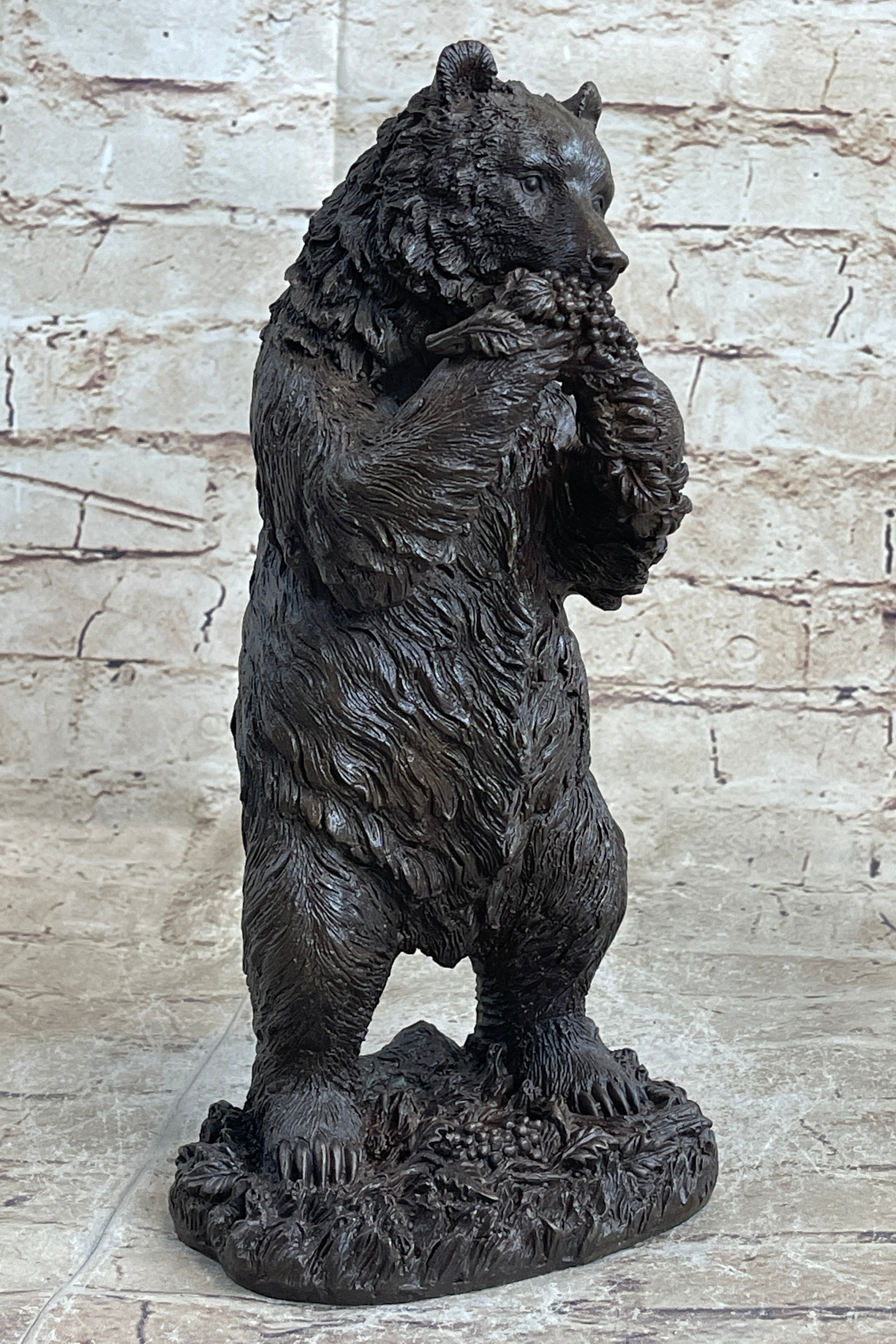 Tall Hungry Bear Eating Grapes Bronze Art Deco