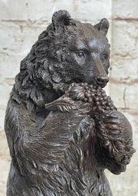 Tall Hungry Bear Eating Grapes Bronze Art Deco