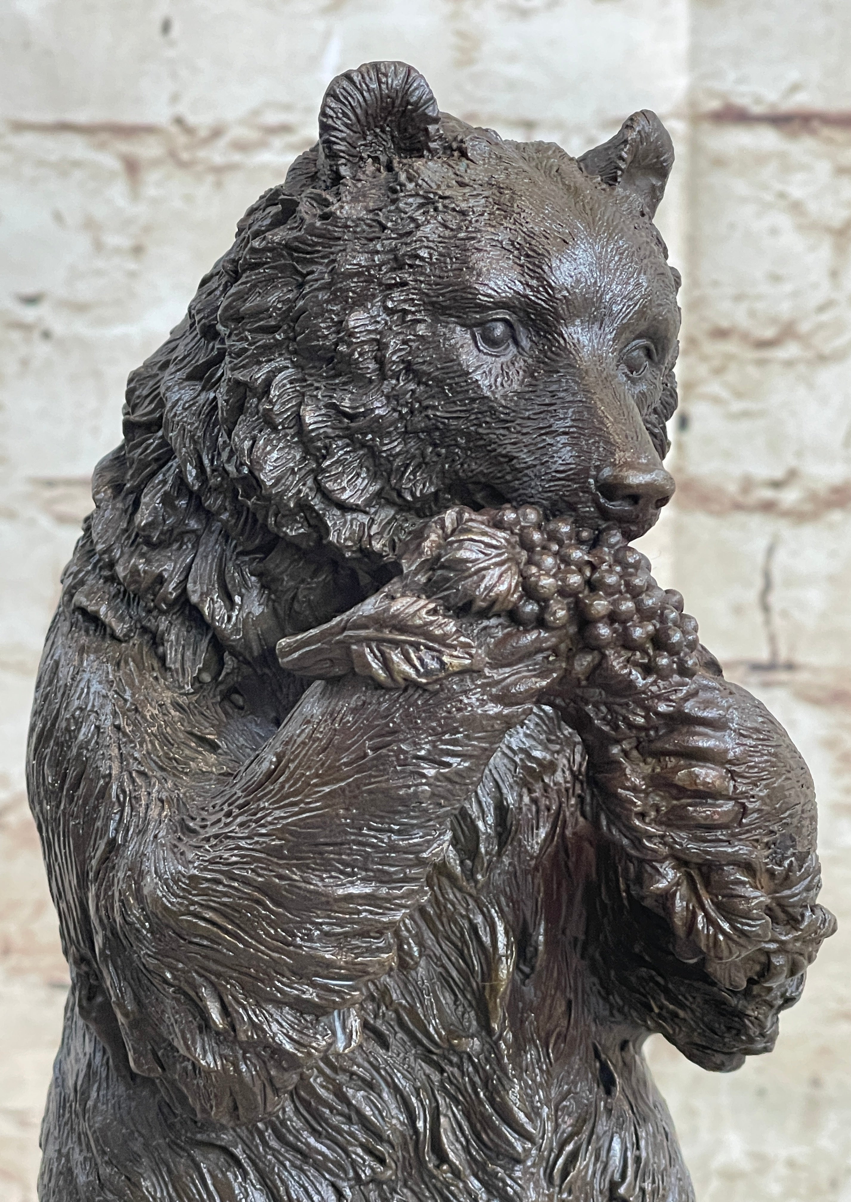 Tall Hungry Bear Eating Grapes Bronze Art Deco