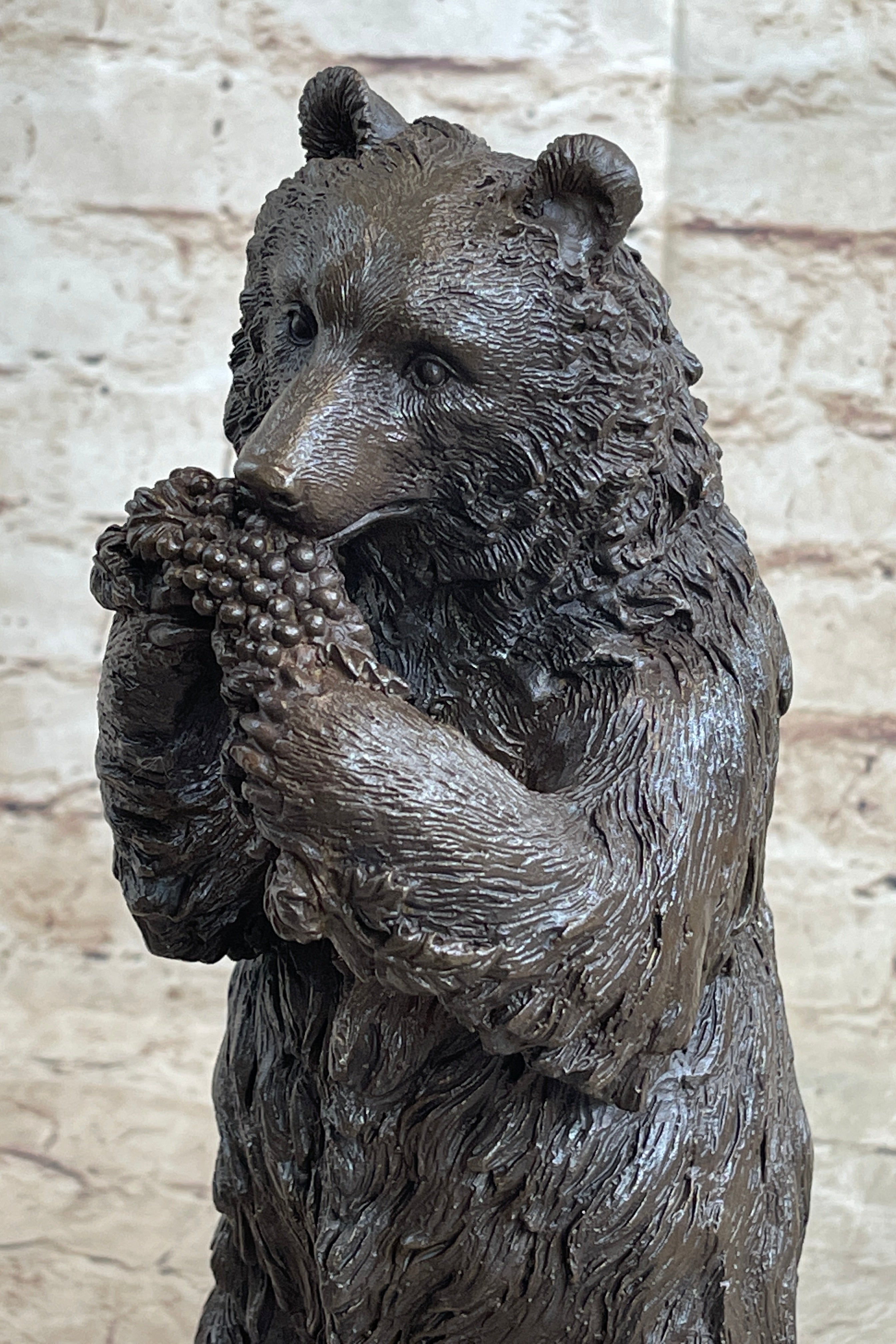 Tall Hungry Bear Eating Grapes Bronze Art Deco