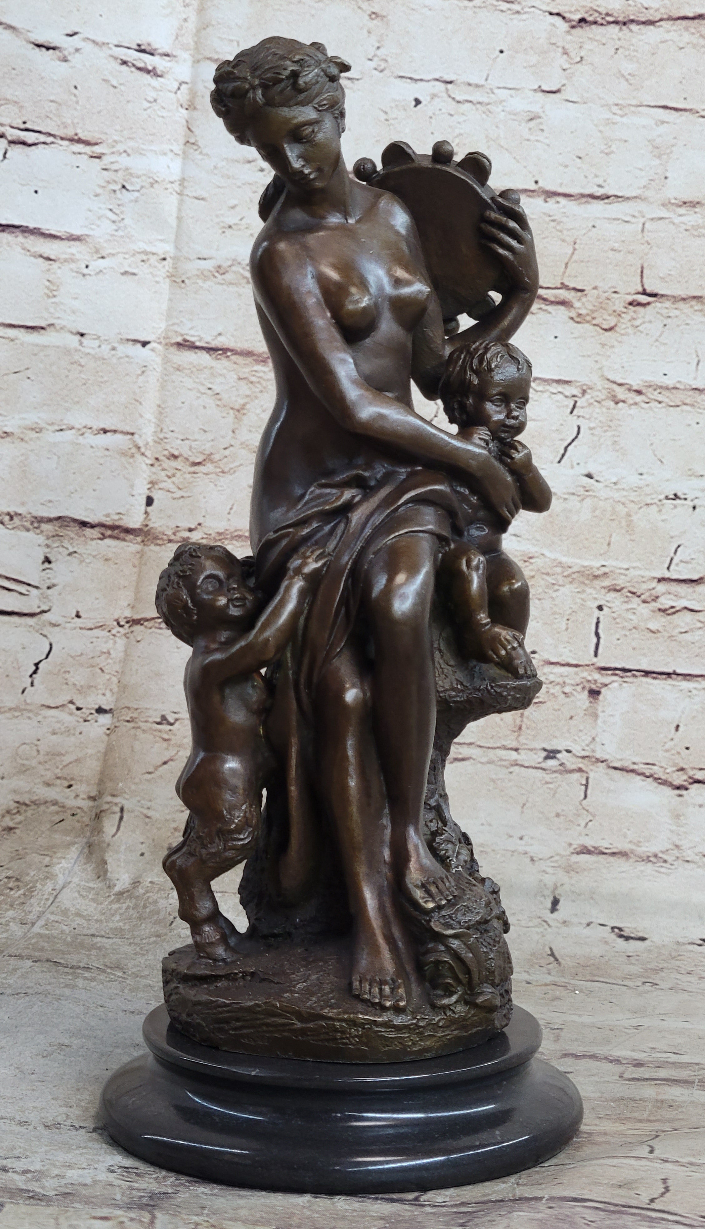 Fortuna Bronze Sculpture Nude Figure Greek Mythology 13" x 7"