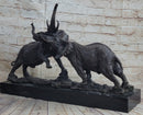 Elephants in Battle Bronze Sculpture Hot Cast Marble Base
