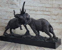 Elephants in Battle Bronze Sculpture Hot Cast Marble Base