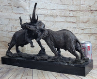 Elephants in Battle Bronze Sculpture Hot Cast Marble Base