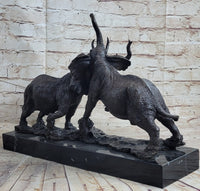 Elephants in Battle Bronze Sculpture Hot Cast Marble Base
