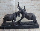 Elephants in Battle Bronze Sculpture Hot Cast Marble Base