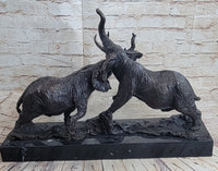 Elephants in Battle Bronze Sculpture Hot Cast Marble Base