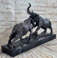 Elephants in Battle Bronze Sculpture Hot Cast Marble Base