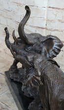 Elephants in Battle Bronze Sculpture Hot Cast Marble Base