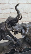 Elephants in Battle Bronze Sculpture Hot Cast Marble Base