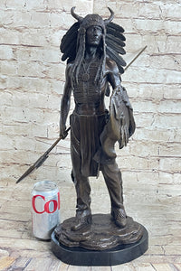 Native American Indian Warrior w/ War Bonnet Bronze by P. Manship