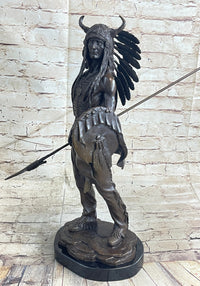 Native American Indian Warrior w/ War Bonnet Bronze by P. Manship
