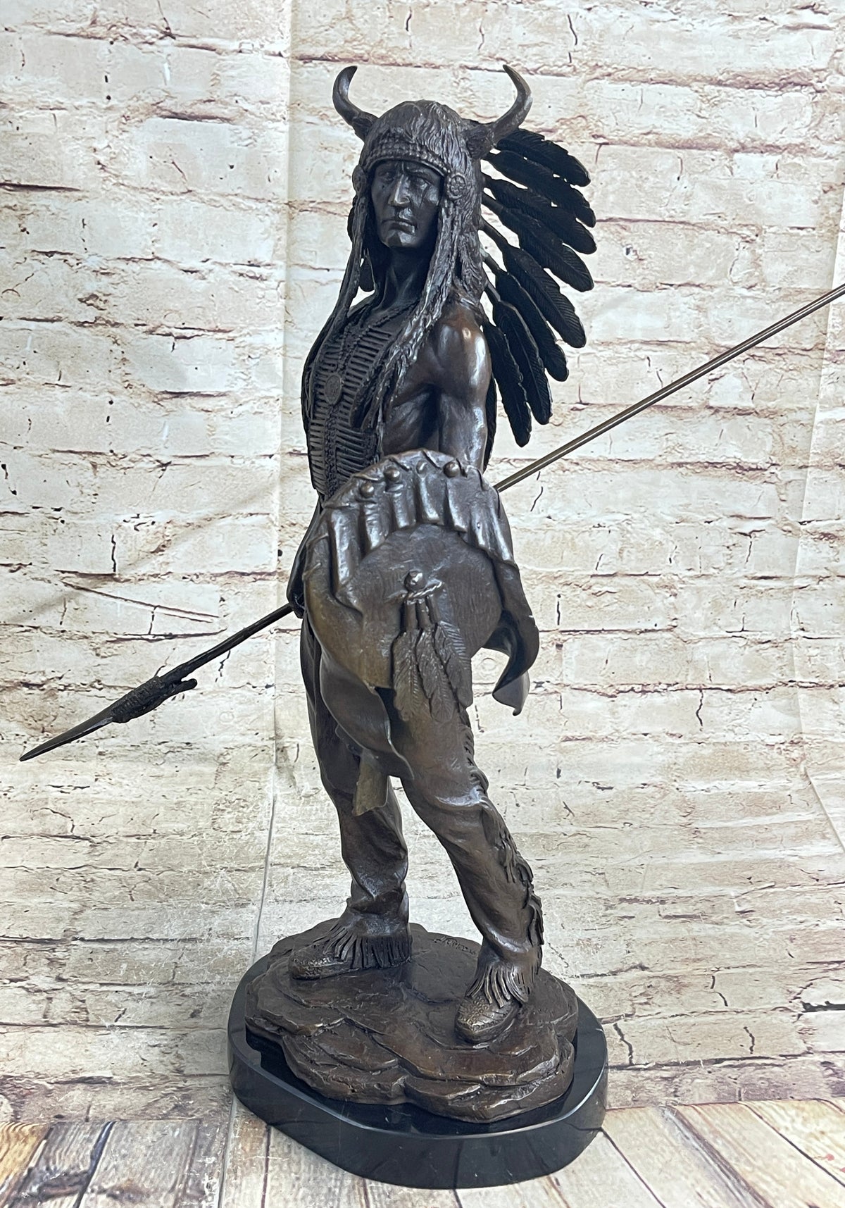 Native American Indian Warrior w/ War Bonnet Bronze by P. Manship